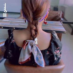 NAIR奈然 蒙古蓝色方丝巾真丝涤纶包邮花色印花通勤民族
