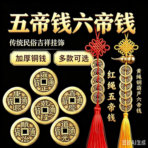 正品黄铜六帝五帝钱招财镇宅挂件