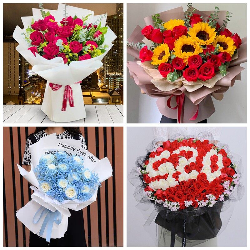 曲靖市麒麟区沾益区宣威市生日碎冰蓝红玫瑰花束同城鲜花店表白