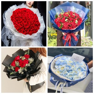 天津市西青区西营门李七庄中北生日碎冰蓝红玫瑰花束同城鲜花店