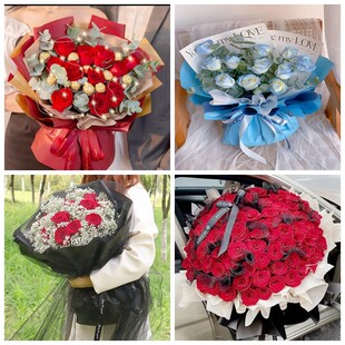 上海金山区山阳金山工业区生日碎冰蓝红玫瑰花束同城鲜花店表白