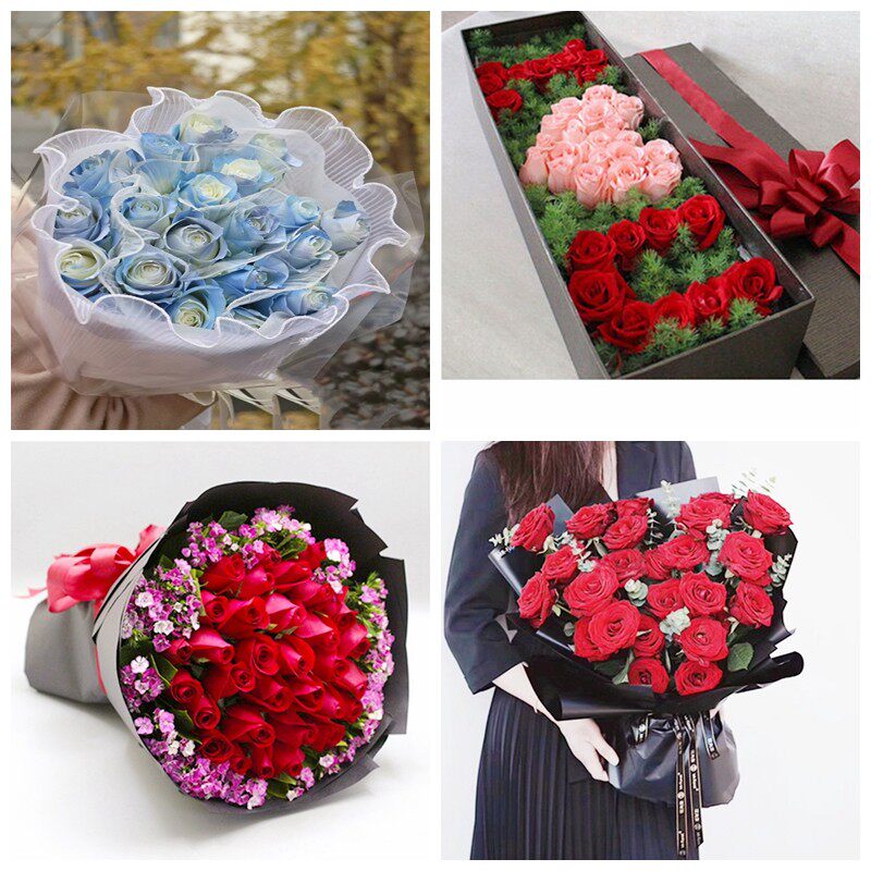 武汉市洪山区汉南区蔡甸区女神节碎冰蓝红玫瑰花束同城鲜花店表白