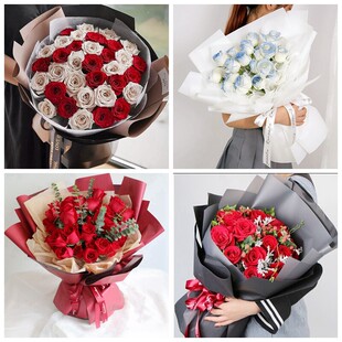 济南章丘区济阳区平阴县商河县情人节碎冰蓝红玫瑰花束同城鲜花店