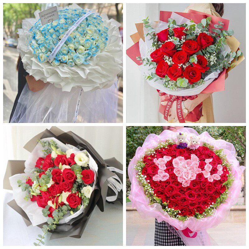 贵阳市南明区云岩区花溪区女神节碎冰蓝红玫瑰花束同城鲜花店表白