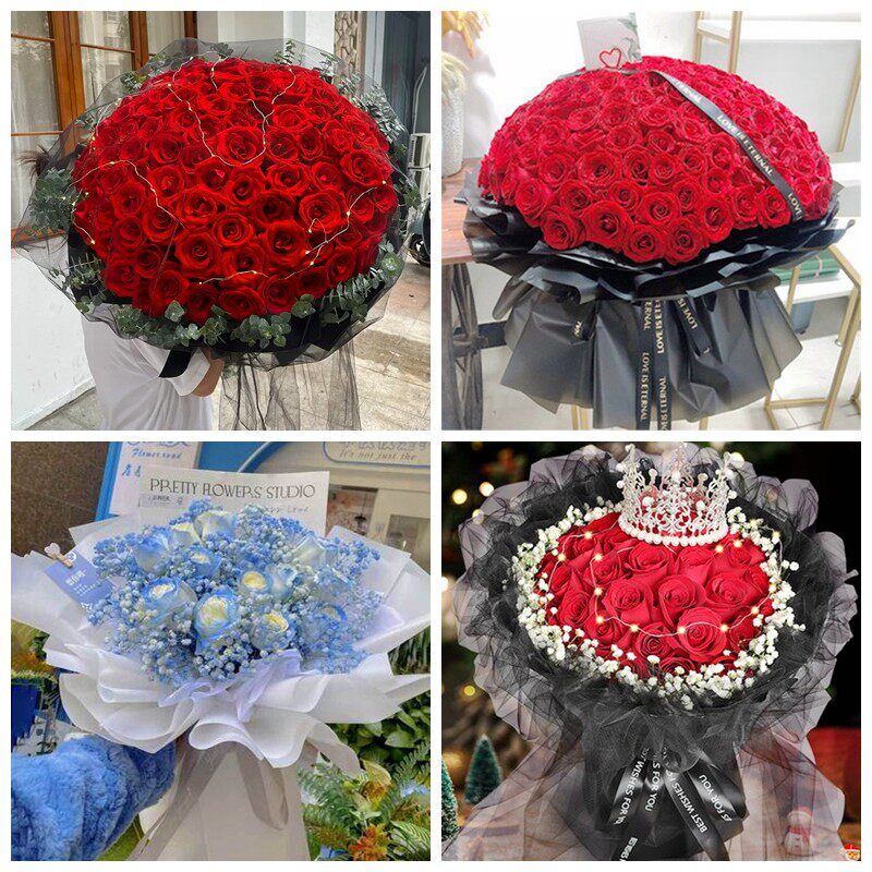 长春高新区双阳区公主岭市女神节碎冰蓝红玫瑰花束同城鲜花店表白
