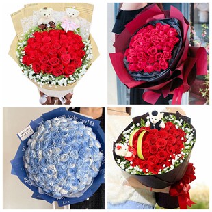 太原古交市清徐县阳曲县娄烦县情人节碎冰蓝红玫瑰花束同城鲜花店