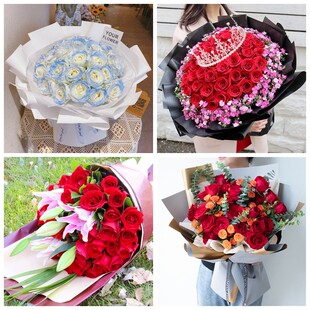 日照市东港区岚山区五莲县莒县女神节碎冰蓝红玫瑰花束同城鲜花店