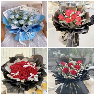 上海青浦区赵巷徐泾华新镇情人节碎冰蓝红玫瑰花束同城鲜花店表白