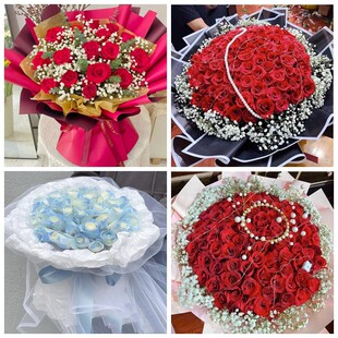 黄南同仁县尖扎县泽库县河南县生日碎冰蓝红玫瑰花束同城鲜花店