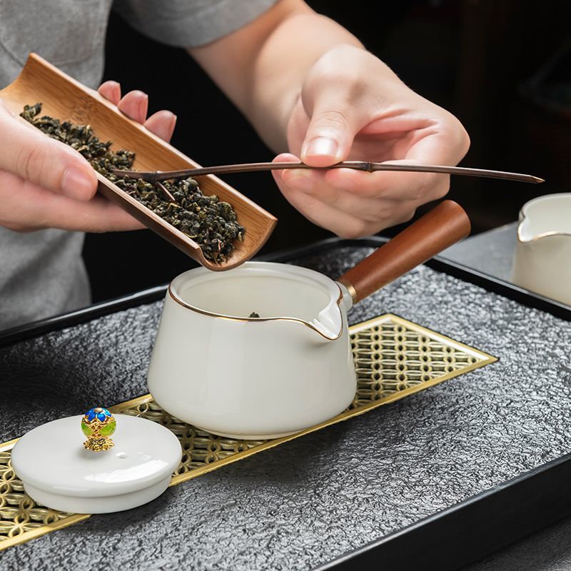 羊脂玉白瓷侧把壶陶瓷茶