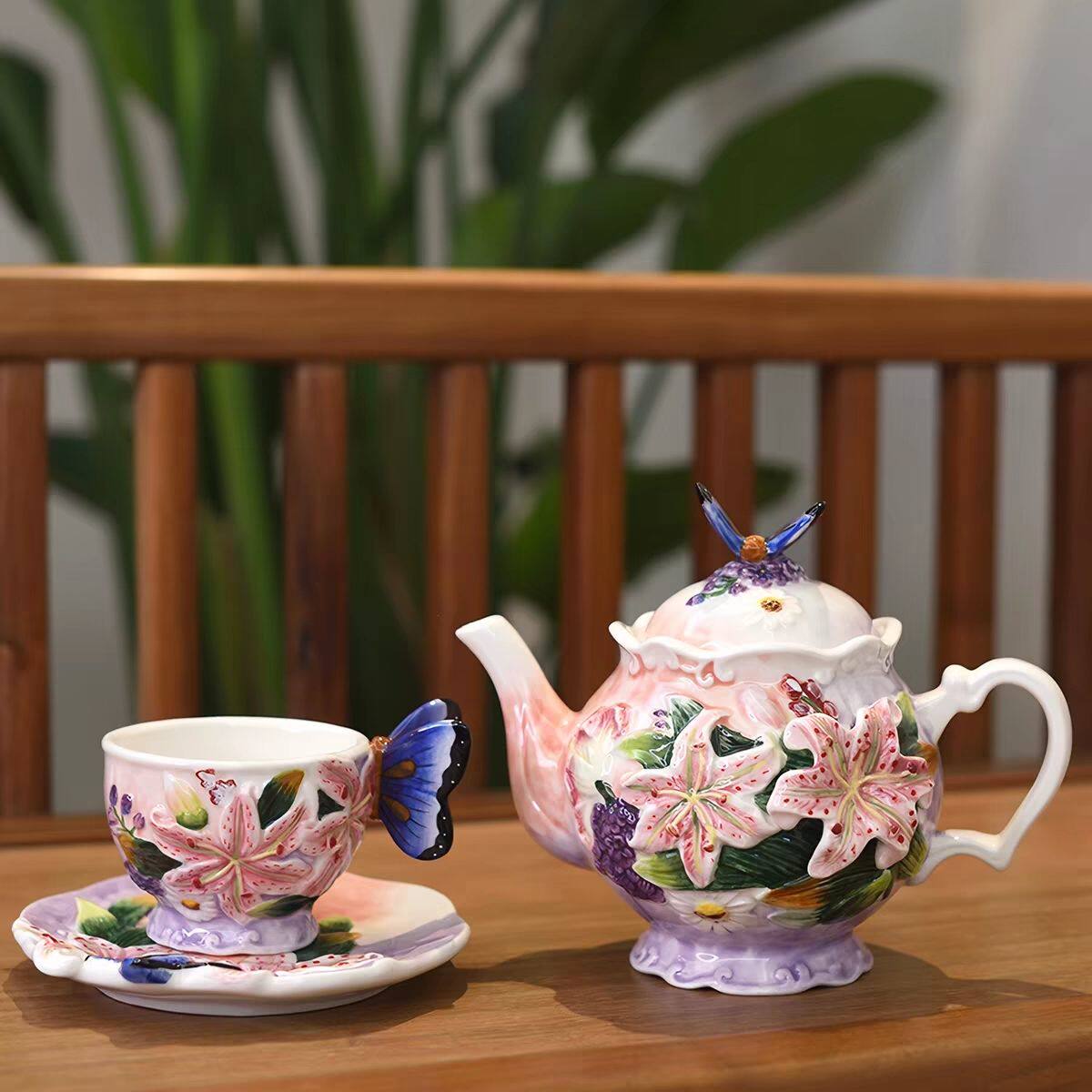 陶瓷茶具套装百合花杯盘