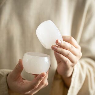 玉杯个人琉璃专用玉石功夫茶品茗白玉茶杯主人茶具杯子大号