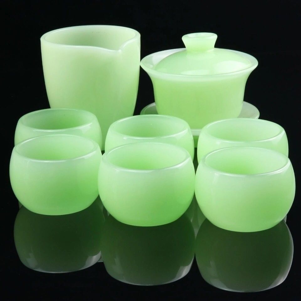 古法琉璃翠绿色茶杯功夫茶具玉瓷杯子加厚杯高档茶具品茗杯单杯