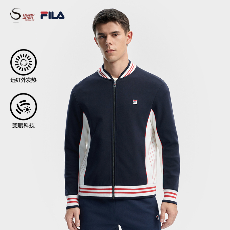 FILA 斐乐官方男士针织长袖外套2025冬新款网球运动简约基础上衣
