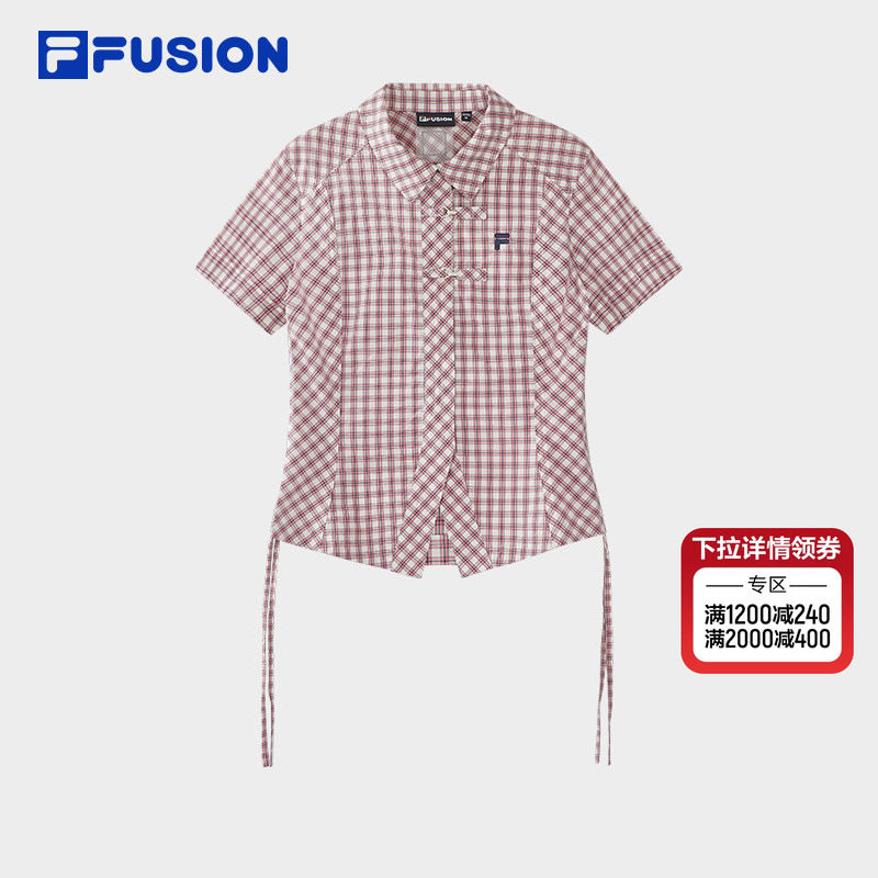 FILA FUSION斐乐潮牌女子梭织上衣2026夏季新款纯棉格子修身衬衫
