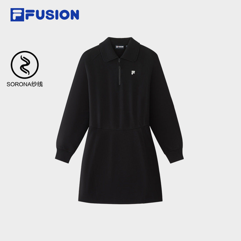 FILA FUSION斐乐潮牌女子针织连衣裙2026冬新款时尚休闲宽松裙子
