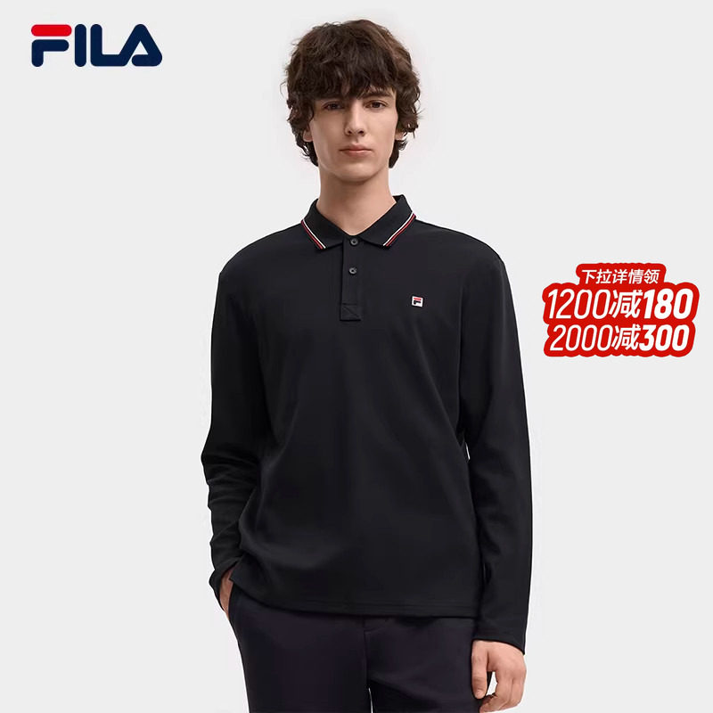 FILA 斐乐官方男子针织长袖POLO衫2025冬季新款休闲基础纯棉上衣