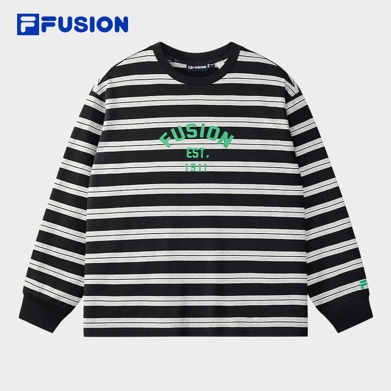 FILA FUSION斐乐潮牌情侣款针织长袖衫2025冬新款休闲纯棉条纹长T,运动服/休闲服装,运动T恤,淘宝优惠券,粉丝福利购,淘宝优惠卷
