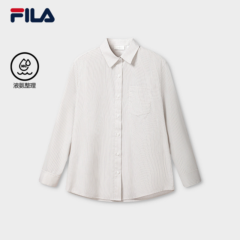FILA 斐乐官方女子梭织长袖衬衫2026秋新款休闲宽松纯棉竖纹上衣