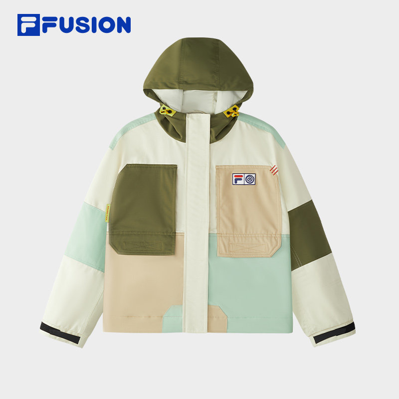 FILA FUSION 斐乐潮牌梭织外套女2025夏季新款宽松拼色连帽上衣