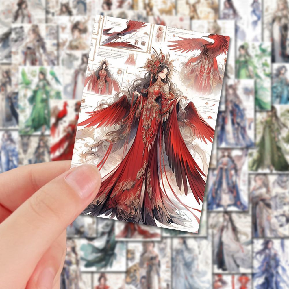 108张山海经中国风穿搭高颜值手账贴纸ins二次元少女国潮古风贴画
