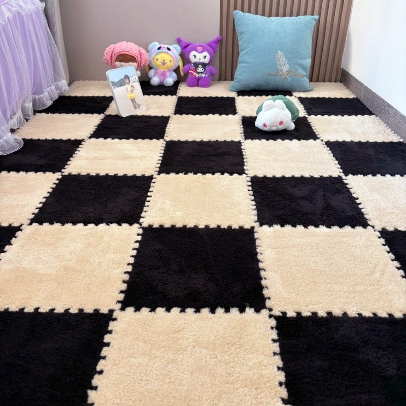 毛绒地毯卧室少女房间地毯床边毯全铺大面积泡沫拼接垫子地垫耐脏