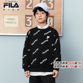 FILA斐乐儿童加绒老花套头卫衣2025年冬季 新款 男女童圆领满印上衣