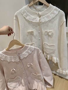 自制可爱蝴蝶缘结毛衣花边短开衫 小软摘星星