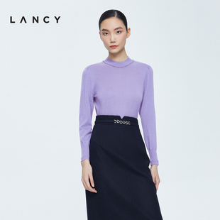 宽松显瘦羊绒女小立领通勤打底针织衫 LANCY 朗姿羊毛2022冬季 新款