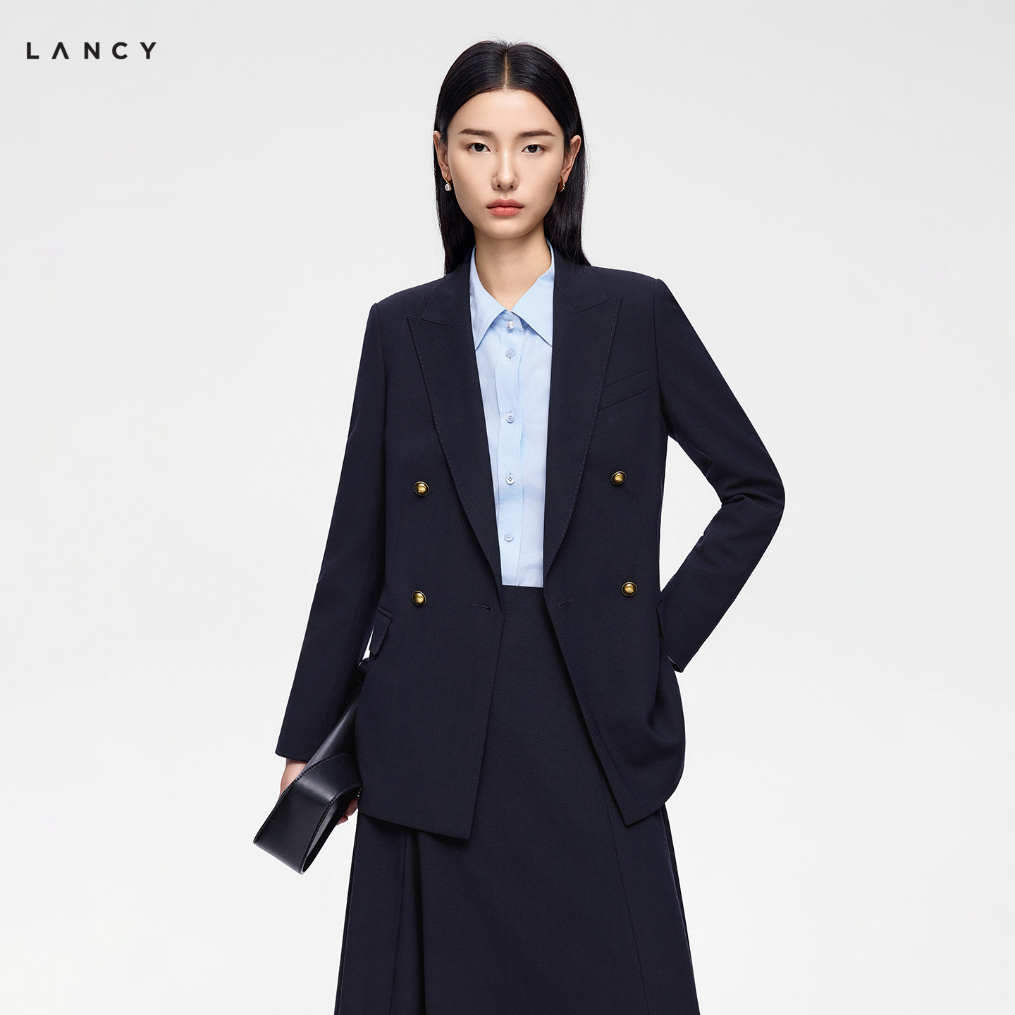 【纯羊毛】LANCY/朗姿2026秋季新款商务通勤双排扣收腰西装外套女