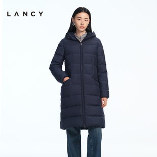 新款 朗姿2025冬季 LANCY 连帽中长通勤高端羽绒服 匈牙利白鹅绒