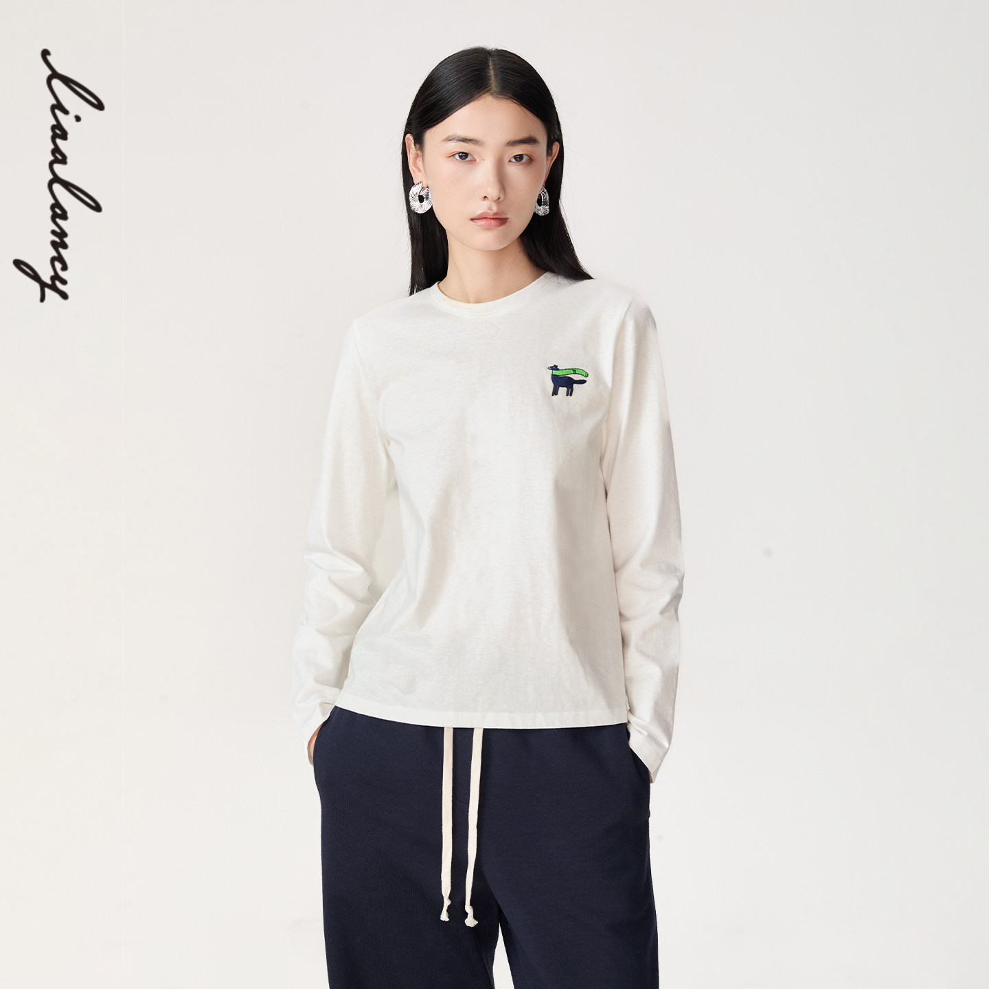 【马踏春风】LANCY/朗姿2026春新款棉麻简约百搭圆领长袖短T恤女,女装/女士精品,T恤,淘宝优惠券,粉丝福利购,淘宝优惠卷