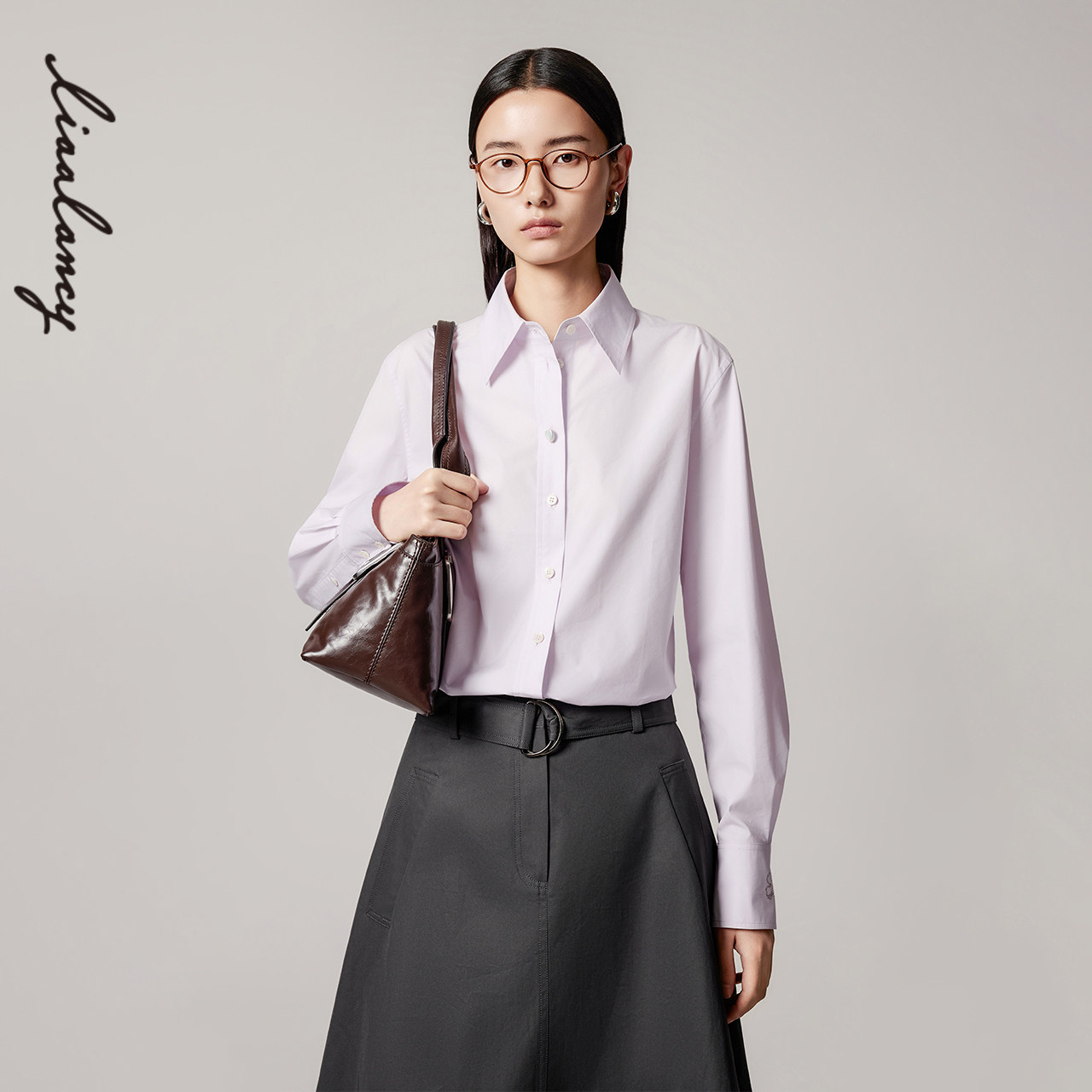 LANCY/朗姿2025年秋新款气质高级感polo领长袖通勤衬衫上衣女图片