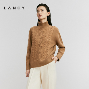 毛衣女 复古绞花半高领粗针全羊毛纯色针织衫 LANCY 朗姿2024冬新款