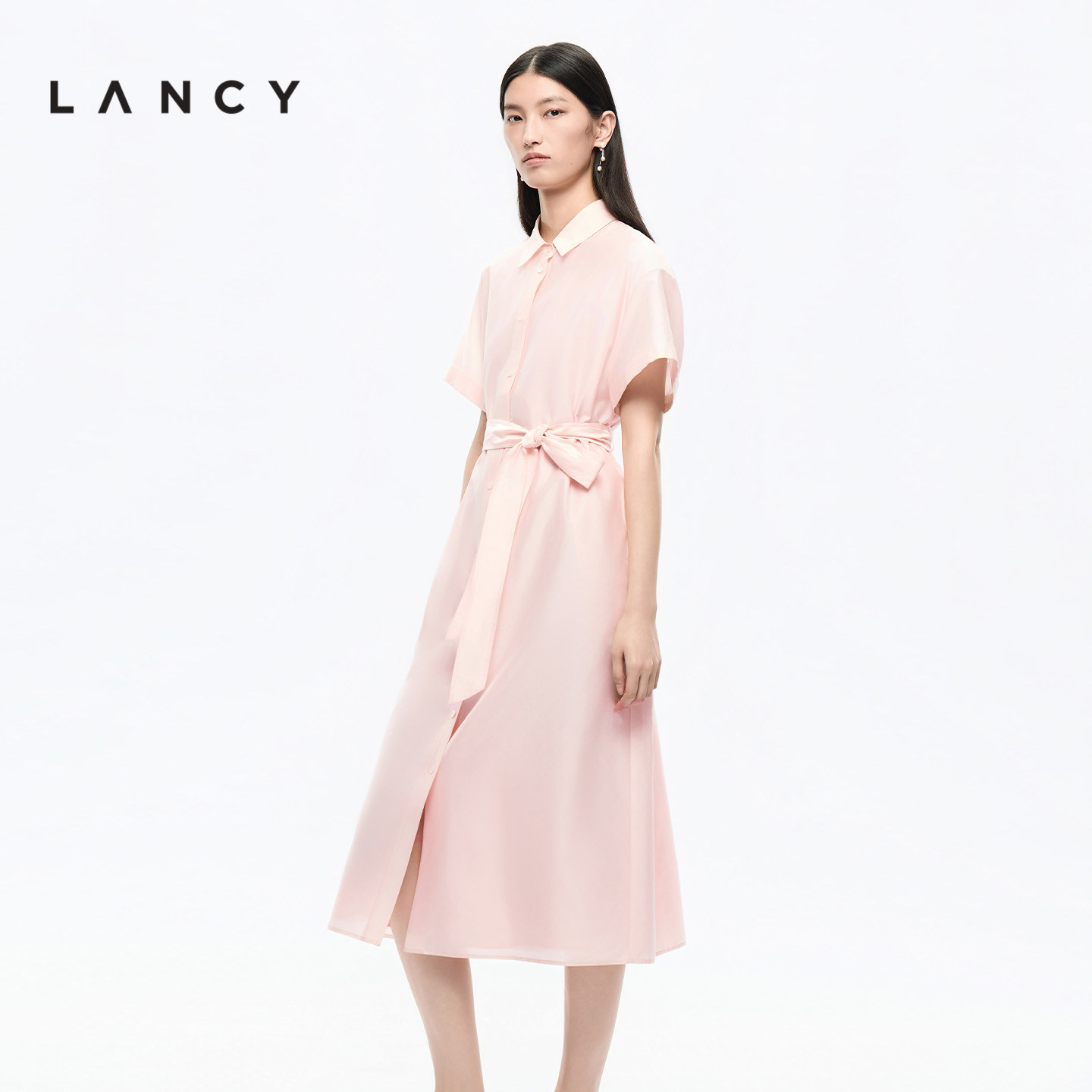 【丝棉】LANCY/朗姿26夏新款高端大气通勤气质衬衫收腰中长连衣裙