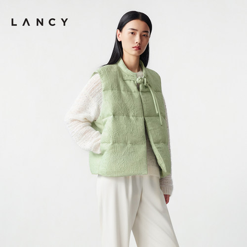 短款无袖 立领盘扣 提花纹理