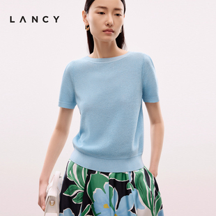 针织衫 LANCY 优雅高级感短袖 朗姿2025年夏新款 女简约百搭上衣 法式