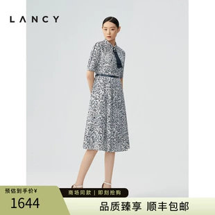 高腰五分袖 朗姿碎花减龄连衣裙2021夏季 新款 印花中长女裙专柜同步