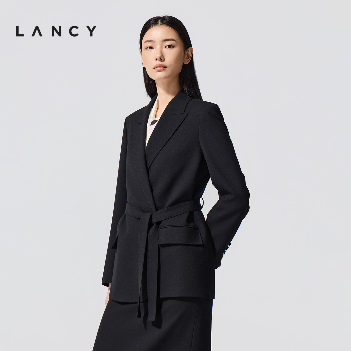 【纯羊毛】LANCY/朗姿2026春新款腰带收腰西装外套直筒半裙套装女,女装/女士精品,时尚套装,淘宝优惠券,粉丝福利购,淘宝优惠卷