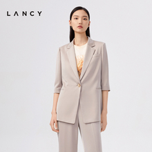 朗姿夏季 西装 套装 高级感正装 西服 LANCY 女通勤外套薄款 缎面短袖