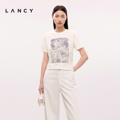 基础圆领 玫瑰印花 直身微廓