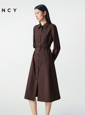 【丝毛】LANCY/朗姿2025冬季新款气质显瘦收腰高端羊毛连衣裙长款