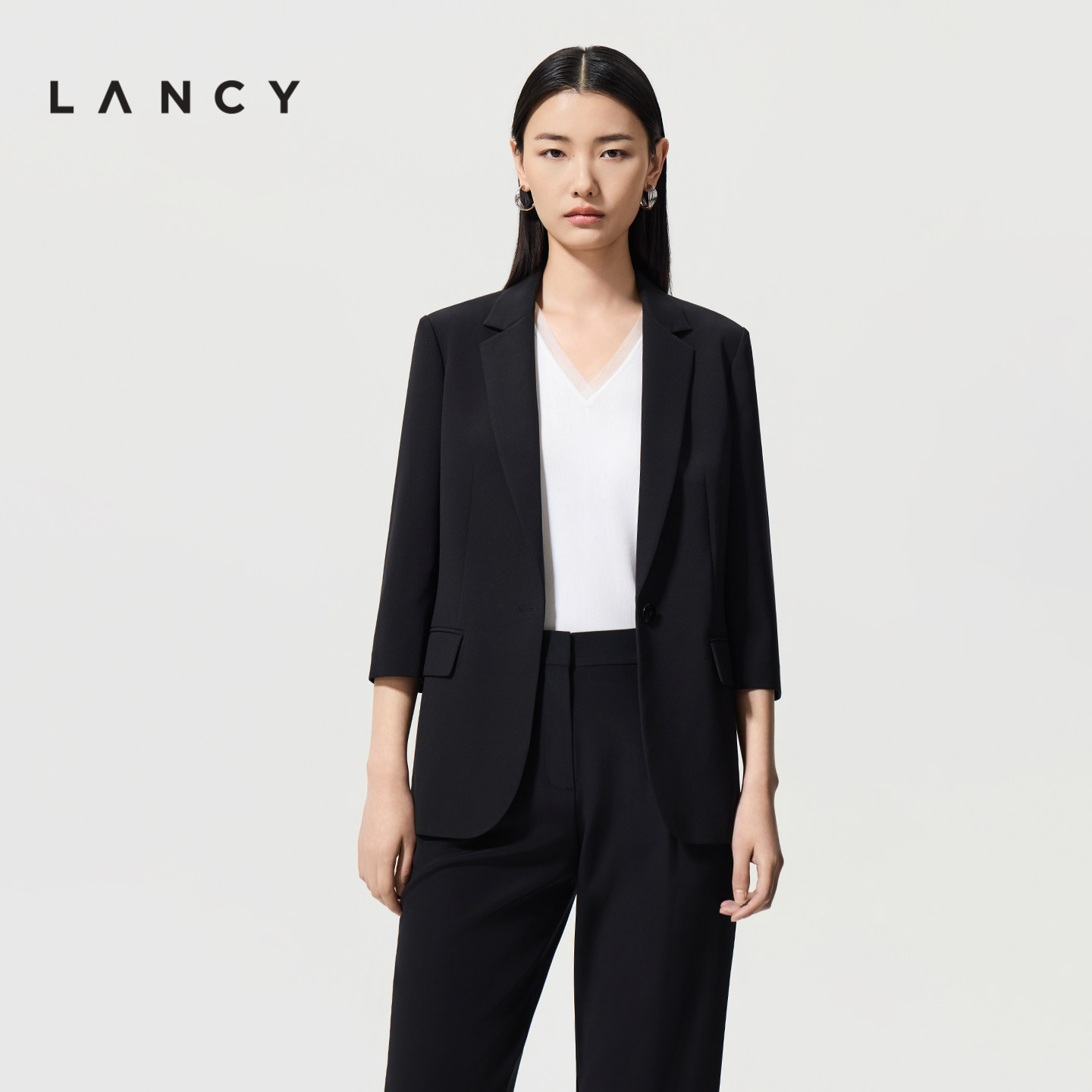 【真丝】LANCY/朗姿26夏季新款高端九分袖正肩通勤西服西装外套女
