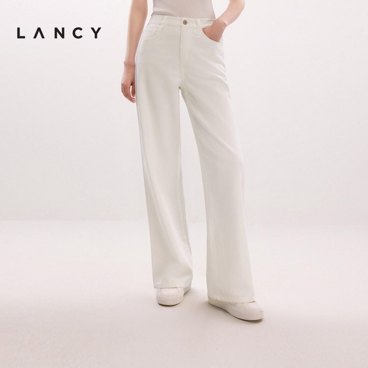 LANCY/朗姿夏季新款莱赛尔天丝牛仔裤气质直筒阔腿裤轻薄款裤子女图片