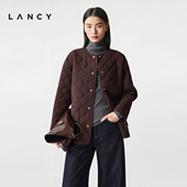 简约百搭圆领棉衣廓形菱格短款 LANCY 朗姿2025年冬新款 棉服外套女
