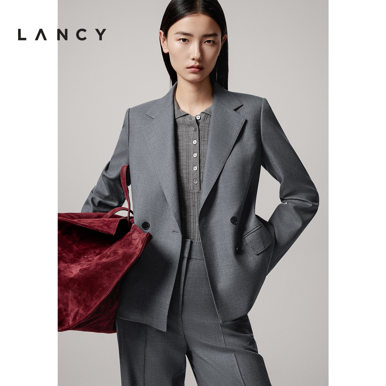 LANCY/朗姿2025秋新款高级感通勤职场羊毛西装女气质灰色西服外套,女装/女士精品,西装,淘宝优惠券,粉丝福利购,淘宝优惠卷