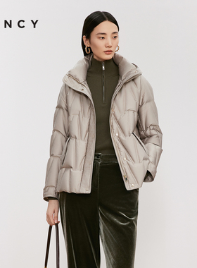 【90白鸭绒】LANCY/朗姿2024冬新款简约短款立领连帽高克重羽绒服