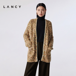 高级感亮片V领针织开衫 羊驼毛马海毛时尚 女 朗姿2025冬新款 LANCY