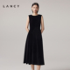 高级感丝绒气质无袖 LANCY 朗姿2025秋新款 A字收腰圆领黑色连衣裙