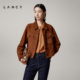 LANCY 朗姿2025秋新款 复古羊皮革翻领短外套女气质美拉德皮衣夹克